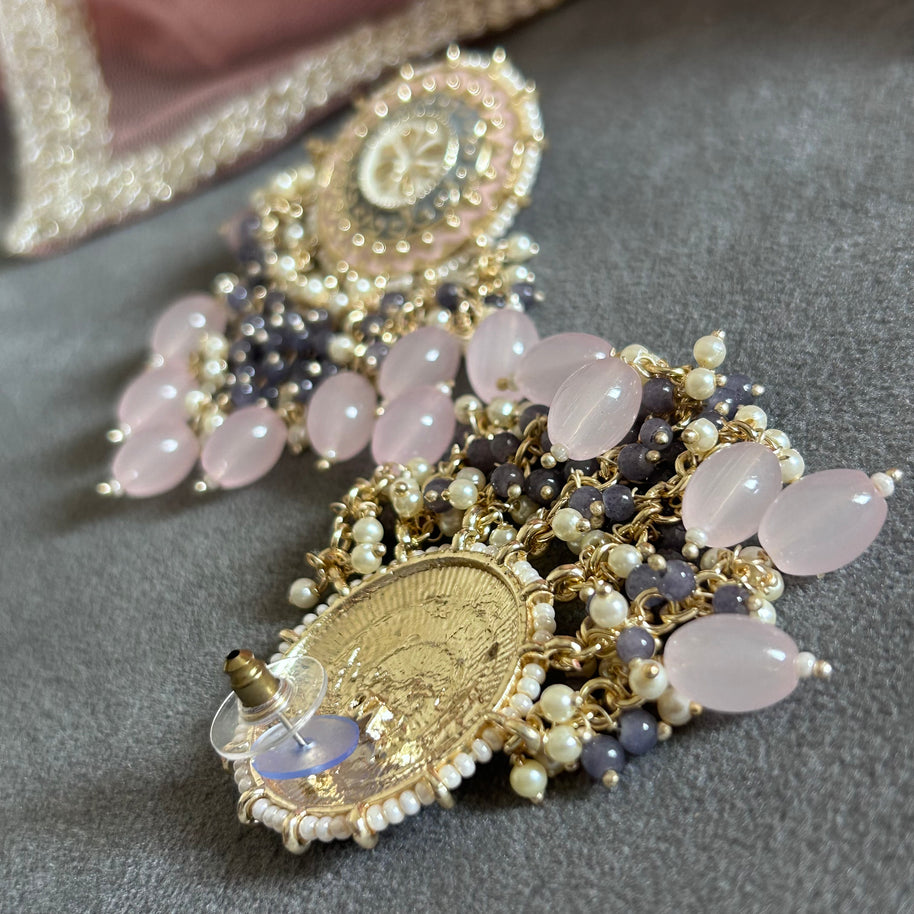 AALIA Bollywood-Inspired Indo-Western Kundan Earrings – Pink & Grey | DREAM CATCHER Style