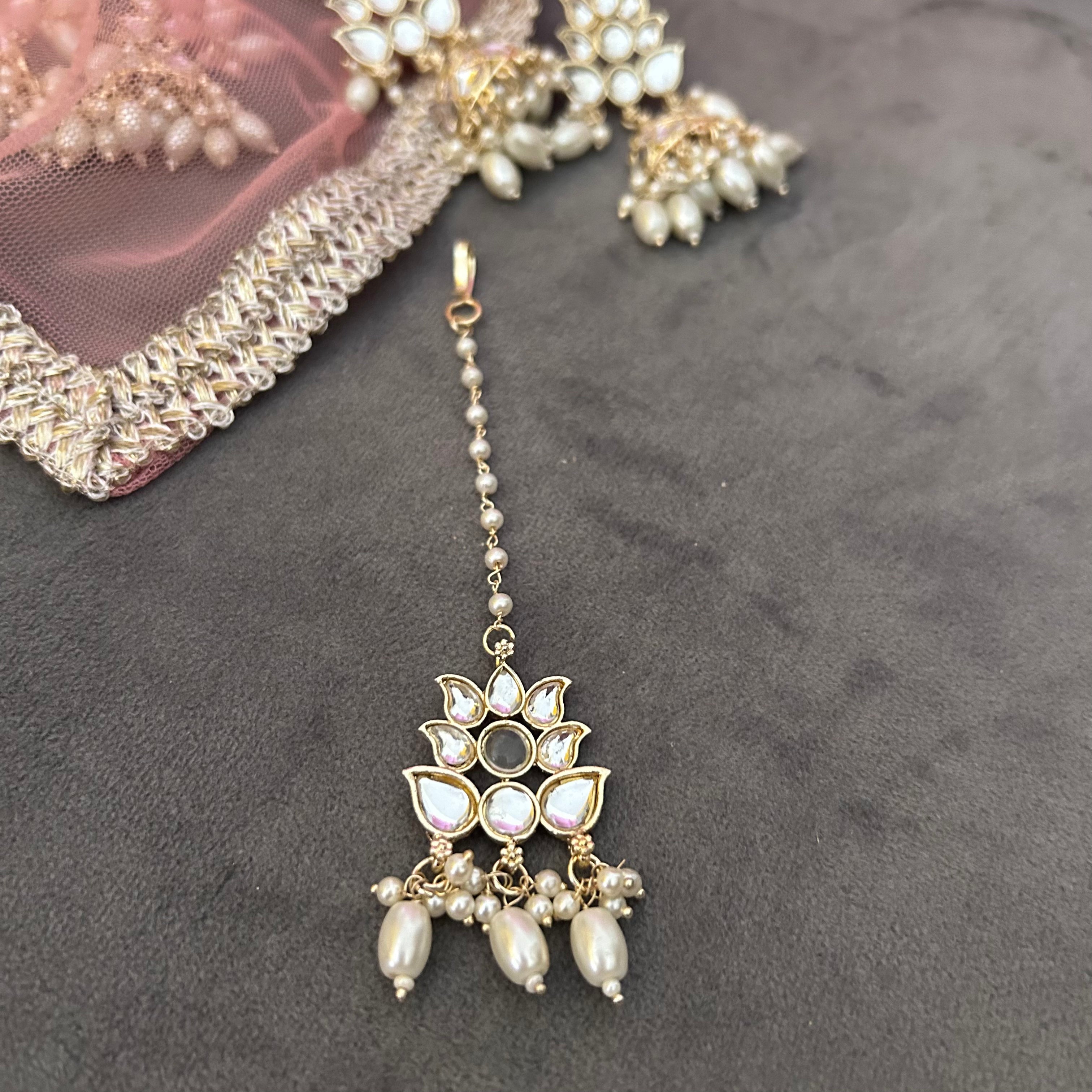 TRISHA Royal Kundan Choker Set with Matching Earrings – Gold Finish | MAANG TIKKA INCLUDED | PEARLS EMBELLISHED | BOLLYWOOD STYLE